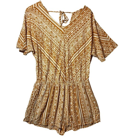 Kori America Womens Tribal Print Short-Sleeve Romper V-Neck Medium Cotton Blend - Picture 1 of 10